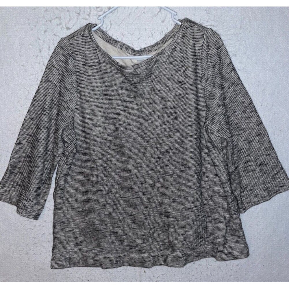 Pure Jill 100% Cotton Gray 3/4 Sleeve Pull-on Boat neck Top Sz L